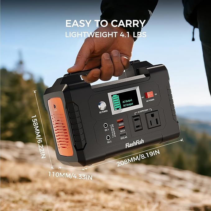 Flashfish 200W Portable Power Station 151Wh, 400W Peak Solar Generator with 110V AcOutlet, 2 DC & 3 USB Ports, Backup Battery for CPAp Camping, Home, Outdoor EmergencyPower supply