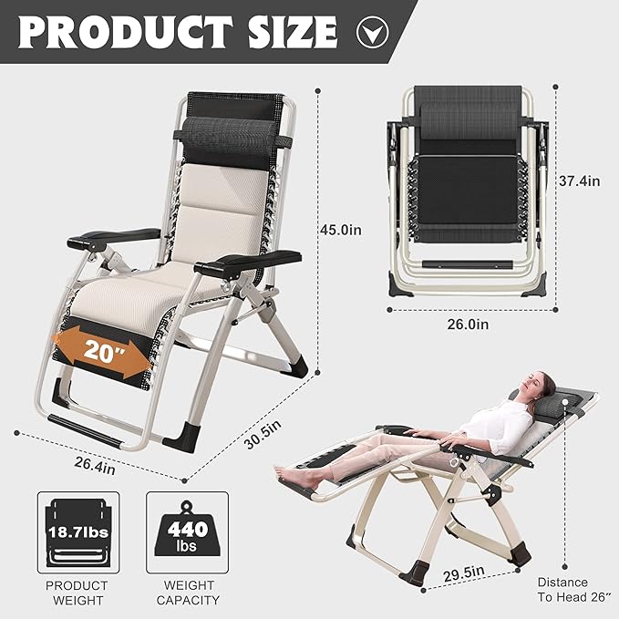 ABORON 2 Pack Zero Gravity Chair, Outdoor Lounge Chairs Sun Loungers with Removable Cushion,Headrest,Cup Holder,Reclining Patio Lounger Chair for Indoor and Outdoor