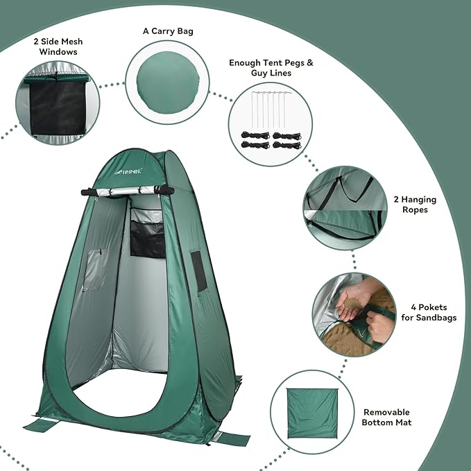 Pop Up Shower Tent, Portable Dressing Changing Tent Outdoor with Carry Bag for Camping, Beach & Hiking,75” x 48”x 48”