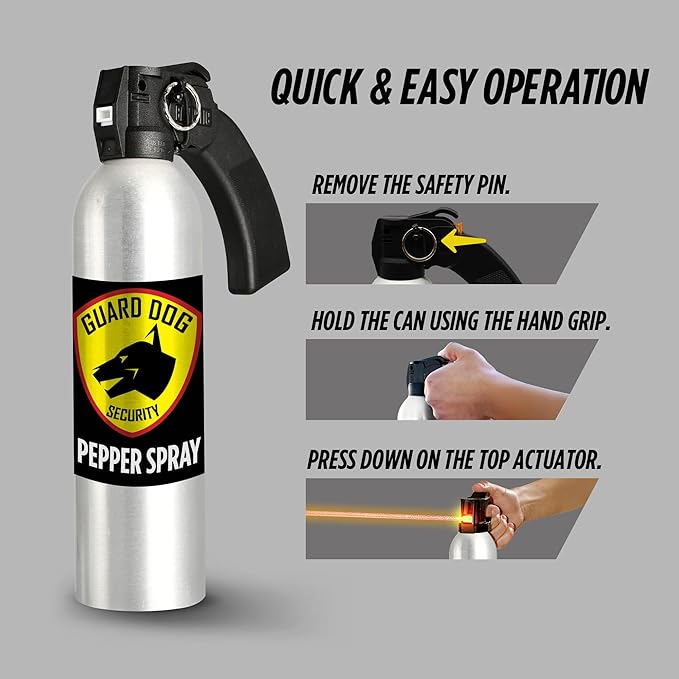 Guard Dog Security Large Self Defense Pepper Spray 24 oz, Maximum Strength Self-Defense Spray with Pistol Grip, 45-Foot Range, Easy Access Outdoor Personal Protection, Crowd Control