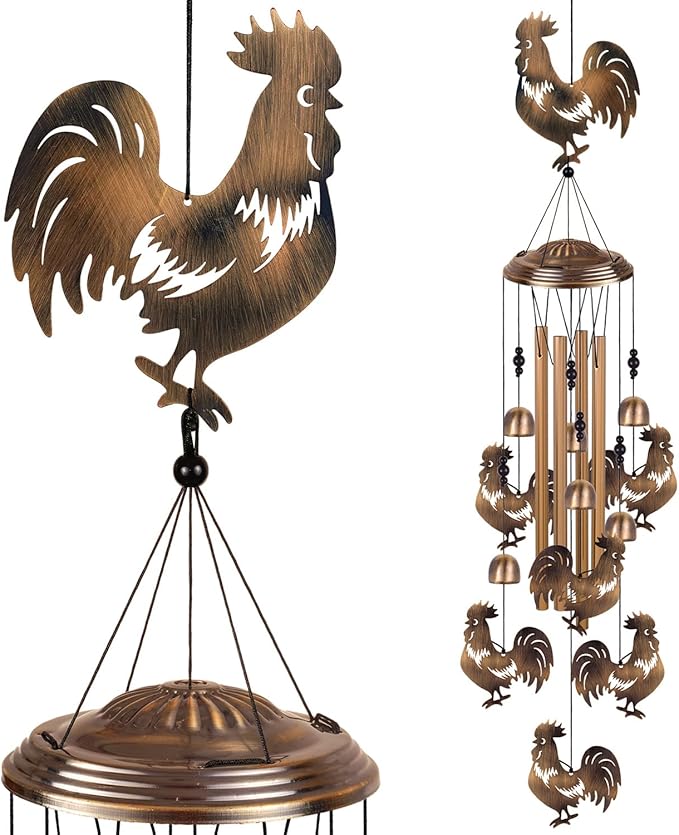 Bronze Chickens Wind Chimes for Home, Garden, Balconies, Rooms, Patio, Indoor, Outside Decor, Retro Wind Bells, Rooster Wind Catcher, Outdoor Memorial Wind Chime Gifts for Mom, Women, Grandma, Family