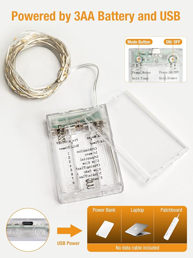 btfarm 4 Pack Fairy Lights Battery Operated with Timer, 16.4 FT 50 LED Twinkle String Lights 8 Modes Dimmable Waterproof Silver Wire for Indoor Bedroom Christmas Party Wedding Decorations, Warm White