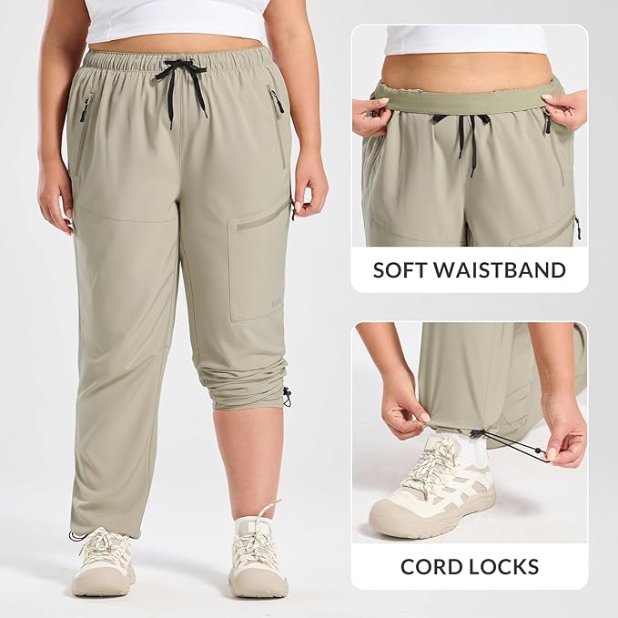 baleaf Plus Size Pants for Women Hiking Cargo Water Resistant UPF 50+ Cargo Joggers Zipper Pockets