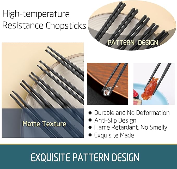 100 Pairs Hexagonal Fiberglass Sushi 24cm/9.4 Inch Dishwasher Safe Non-Slip Chopsticks,Japanese Style Black for Restaurant & Party.