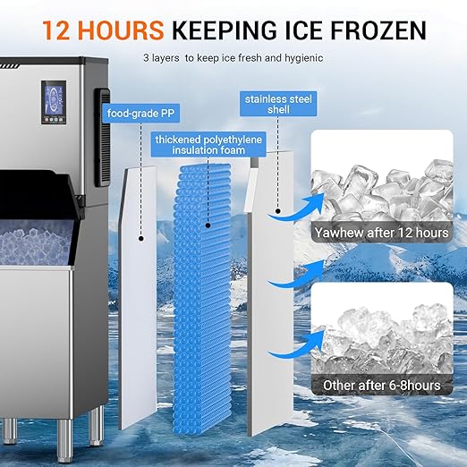 Commercial Ice Maker Machine 680Lbs/24H – Nugget Ice, 12 Adjustable Thickness Settings, 650Lbs Storage, Ideal for Restaurant, Bar, Hotel, Cafe (680lbs)