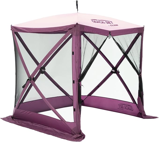 CLAM Pop Up Screen Tent, Outdoor Camping Gazebo Canopy, Traveler, 6' x 6', Plum
