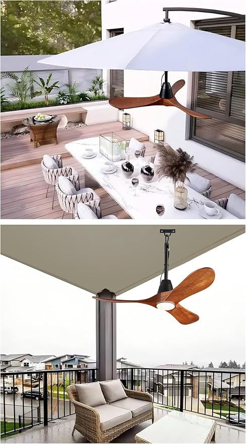 3 Blades Wood Outdoor Ceiling Fan with Light for Patios, Farmhouse Rustic Ceiling Fans with Lights, 42" Plug-in Wet Rated Outdoor Gazebo Fan for Exterior House Porch Patio, Waterproof,F247
