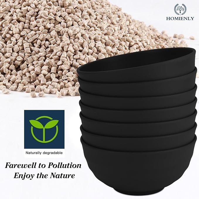 Homienly 60 OZ Salad Bowls,Large Soup Bowls Set of 8,Wheat Straw Bowl Sets,Unbreakable Large Serving Bowls,Big Cereal Bowl for Kitchen, Salad, Soup, Microwave and Dishwasher Safe Bowl - Black