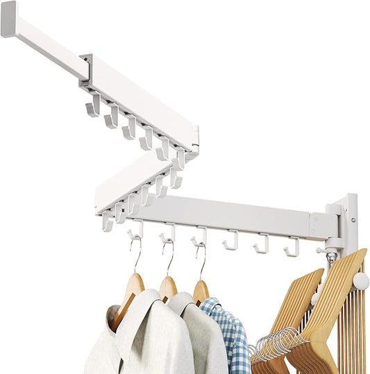 Drying Rack, Wall Mounted Clothes Rack, Aluminum, 220lbs Capacity, Foldable, White