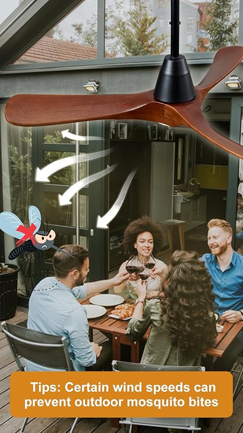 3 Blades Wood Outdoor Ceiling Fan with Light for Patios, Farmhouse Rustic Ceiling Fans with Lights, 42" Plug-in Wet Rated Outdoor Gazebo Fan for Exterior House Porch Patio, Waterproof,F246