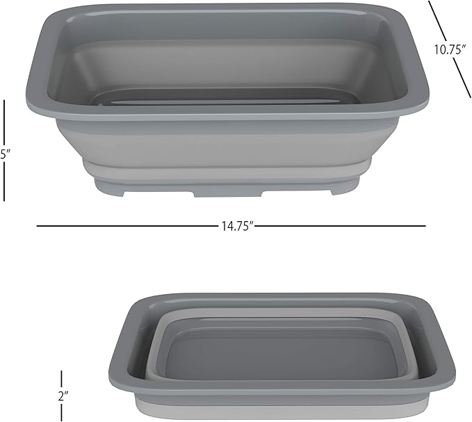Collapsible Ice Bucket - 10-Liter Portable Outdoor Multi-Use Basin, Dish Tub, and Storage Basket for Camping and Tailgating by Wakeman (Gray)