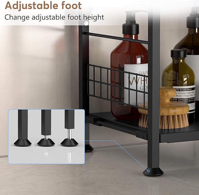 Himix 3-Tier Bathroom Shelves Expandable Narrow Shelf Metal Shelving Unit Storage Rack Open Floor Corner Shelf for Bathroom, Kitchen, Laundry, Office, Bedroom Organization (Black)