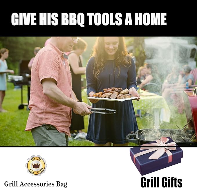 Grill Accessories Storage, Tool Bag for BBQ Grill, BBQ Tools Storage, Thickened Oxford Cloth Grill Bag, BBQ Gifts for Men.