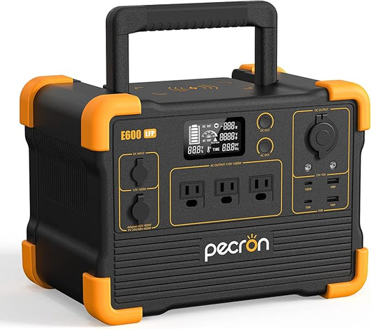 pecron Portable Power Station E600LFP 614Wh Solar Generator Power Station with 3X1200W AC Outlets 100W USB-C PD Output LiFePO4 Battery Backup for Outdoor Camping Emergency