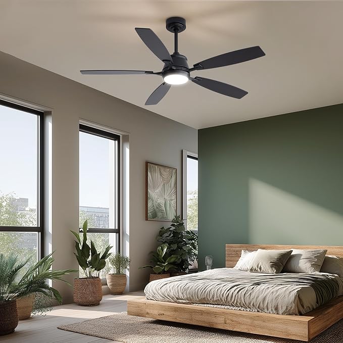52" Ceiling Fan with Light, Modern Low Profile Ceiling Fan with Light, DC Reversible Motor, Smart APP & Remote Control, Whisper Quiet, Dimmable LED for Bedroom/Living Room