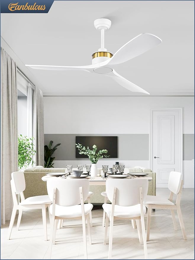 52" Ceiling Fans without Lights, Flush Mount Ceiling Fan with Remote Control,Modern Outdoor Ceiling Fans with 2 Downrods 6-Speeds Reversible DC Motor for Patio Bedroom Living Room