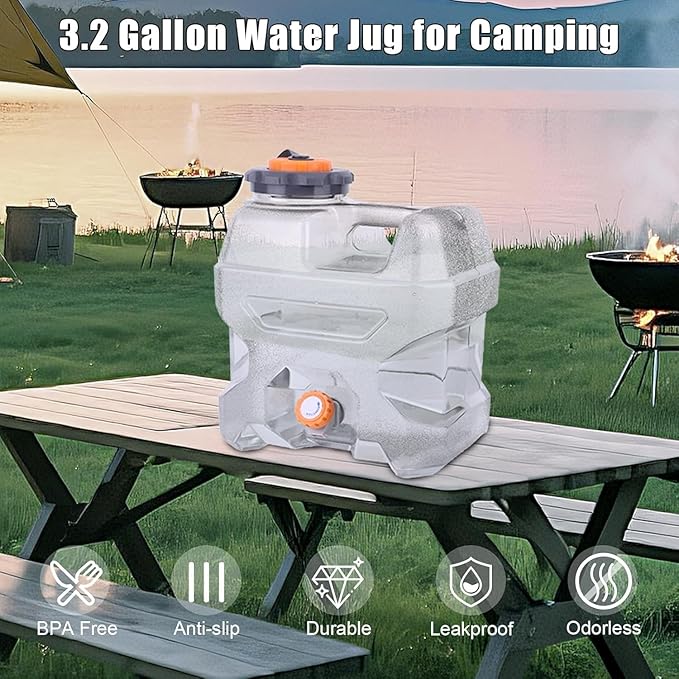 3.2 Gallon Water Jug with Spigot, Portable Water Tank BPA Free, Leak-Proof Water Containers for Camping Water Storage Containers for Emergency Outdoor Hiking Picnic, Green/Black/Yellow