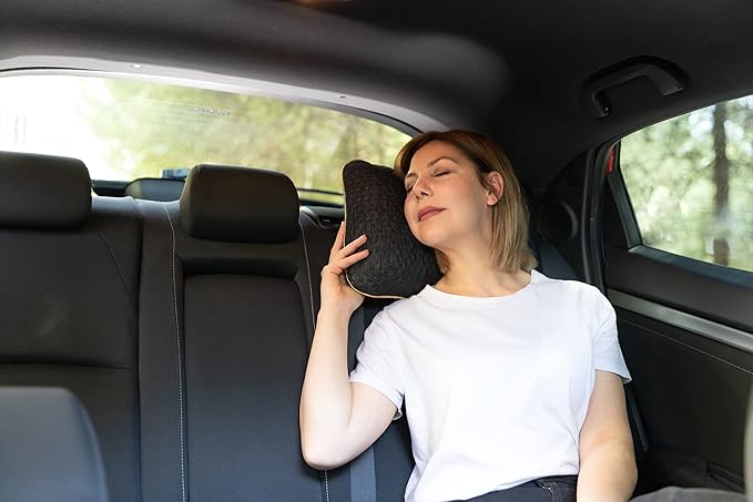 Memory Foam Pillow for Travel and Camping with Extra Cotton Cover – Easy to Carry Portable Bag (Black)