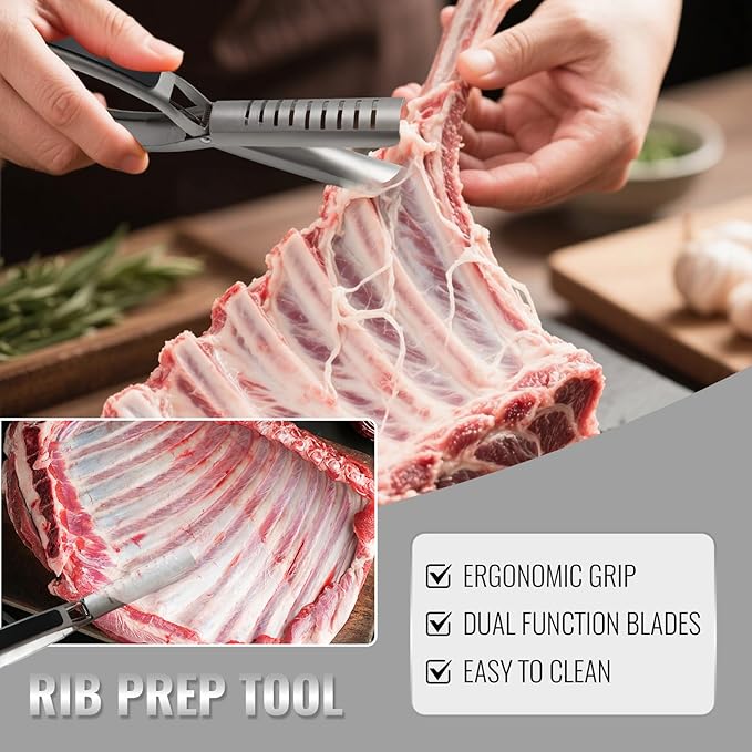 Rib Prep Tool Pro, BBQ Rib Skinner, Stainless Steel Rib Membrane Remover Tool, Ergonomic Design for Effortless BBQ Rib Preparation ﻿ (2pc)