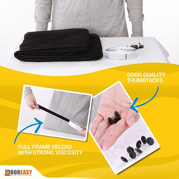 DOOREASY Magnetic Screen Door, Heavy Magnets, Loop Fully Sewn Top-to-Bottom Seal Screen Door Curtain,Quick Close No Slightest Gap(Fits Doors Up to 37"x82") Black