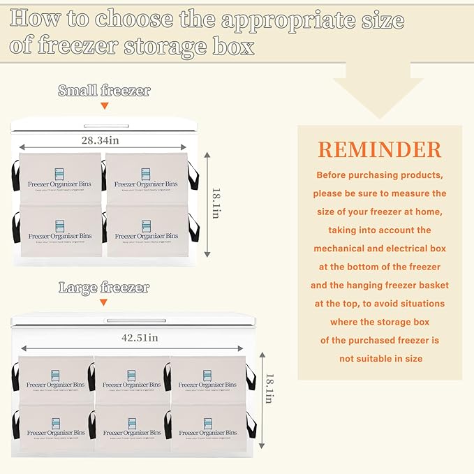 Freezer Organizer Bins, 2 Pack Collapsible Deep Freezer Organizer Bins for 15"x14"x9", freezer Storage Bins with Removable Dividers, Handles (Light Grey, 2 Pack)