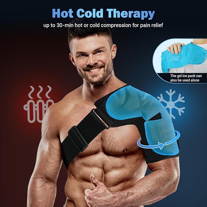 Comfytemp Shoulder Ice Pack Wrap, Shoulder Brace with Gel Ice Pack for Injuries Reusable, Physical Therapy Cold Compression Sleeve for Arm Rotator Cuff Pain Relief, Surgery Recovery