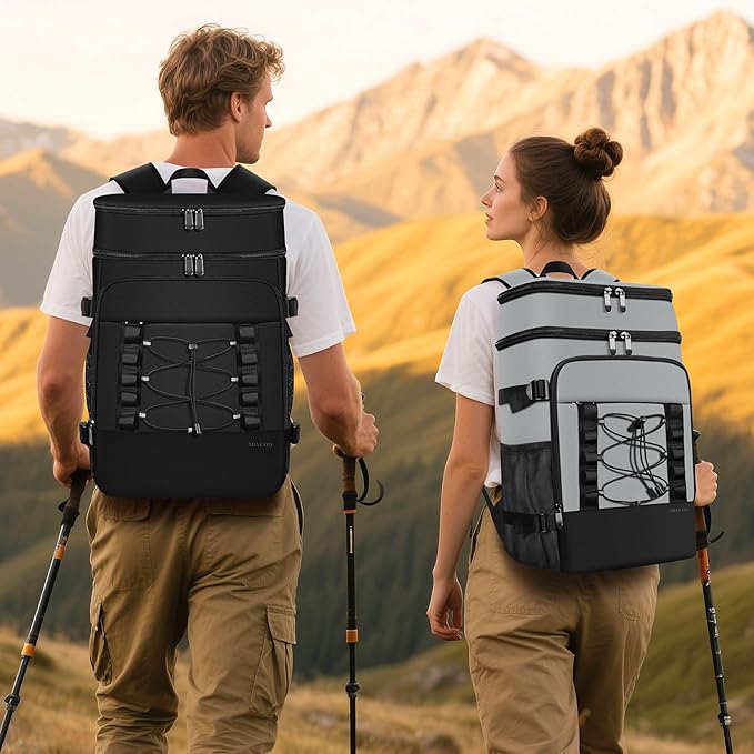 Cooler Backpack - 40 Cans Insulated Backpack Cooler for Men & Women, Portable 2 Leak Proof Compartments Coolers Bag for Beach Travel Picnic Lunch Hiking BBQ Camping - MIYCOO