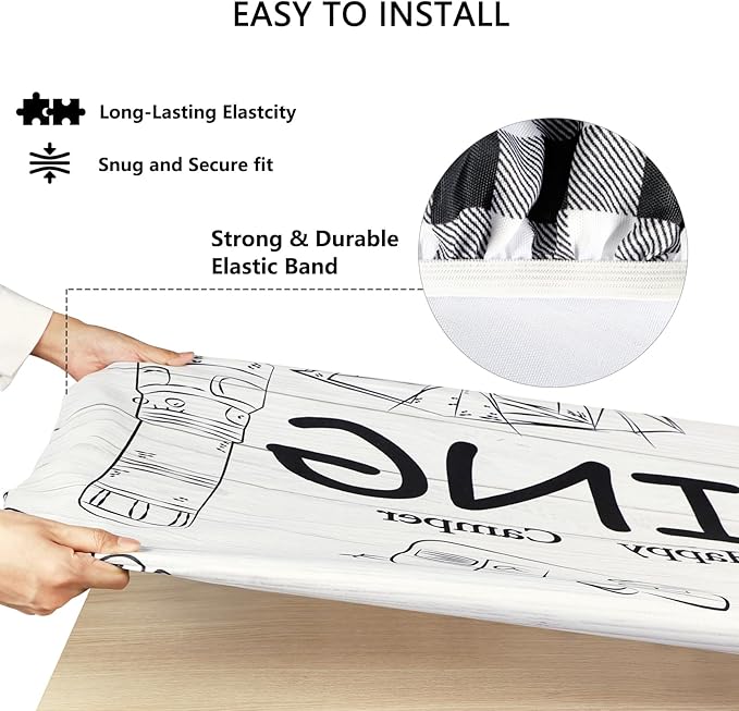 famibay 3 Piece Picnic Table Cover with Bench Covers Checkered Camping Tablecloth Fitted Picnic Table Covers with Elastic Windproof Waterproof Fabric Reusable Camping Table Covers(12" x72"+30" x72")