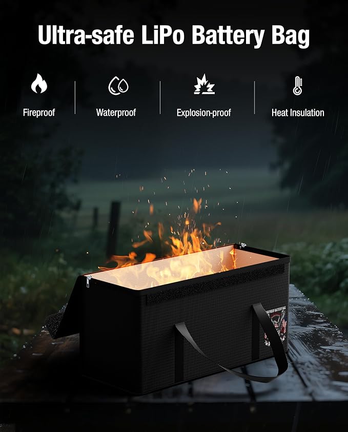 Fireproof Explosionproof Lipo Battery Safe Bag - Large Capacity Ebike Battery Storage Guard Pouch for Charging & Storage - Waterproof Protective Case for Ebike & Lithium Batteries(16.5x6.7x7.9 Inches)