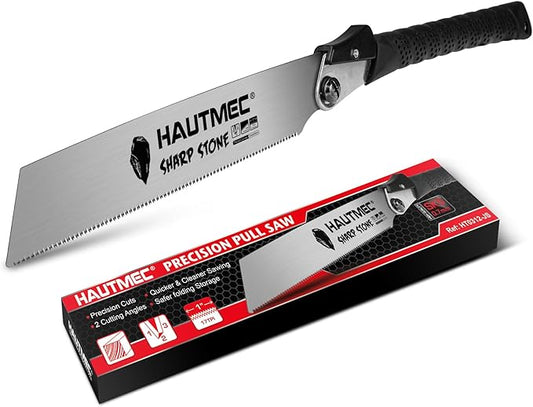 HAUTMEC Folding Japanese Pull Saw, 9-Inch Hand Wood Saw with SK5 Blade, 17TPI Sharp Trapezoid Teeth, Dual Cutting Angle, Pro Handsaw for Fine & Fast Cuts – HT0312
