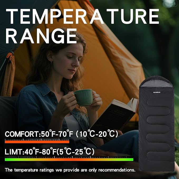 3 Seasons Sleeping Bags for Adults, Portable, Waterproof, Lightweight,with Storage Sack for Outdoor & Indoor, Hiking, Camping, Warm & Cold Weather Sleeping Bag for kids 10-12, Girls, Boys Mens