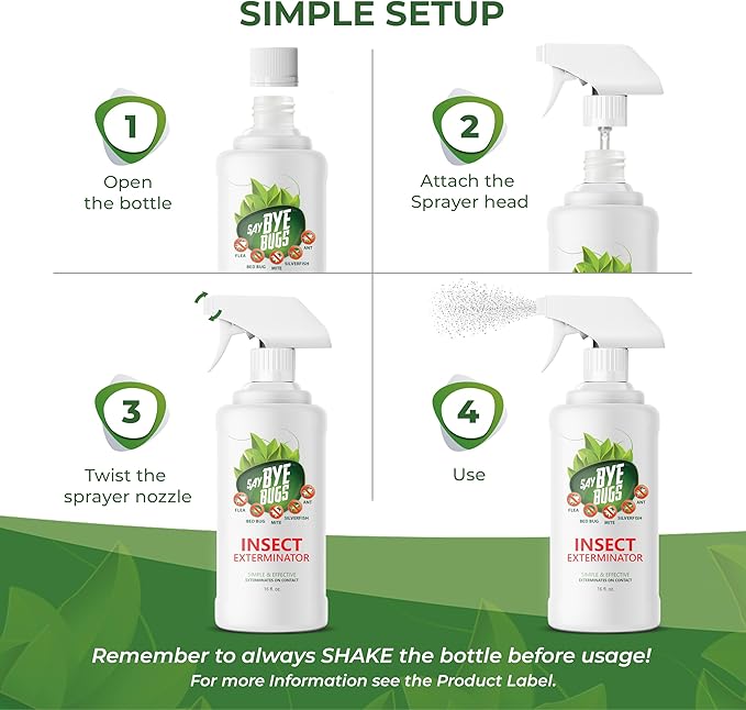 Insect Exterminator - a Non-Toxic, Kill on Contact Bug Spray hat Doesn't Stain & is Odor Free. Kills Fleas, Ants, Mites, Silverfish, and Other Home Insects. Shake & Spray (3X 16oz)