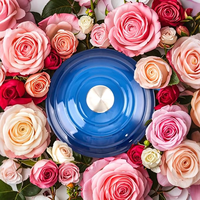 6 Quart Dutch Oven Enameled Cast Iron with Lid - Big Dual Handles - Oven Safe up to 500°F - Classic Round Pot for Versatile Cooking (Blue, 6 QT)
