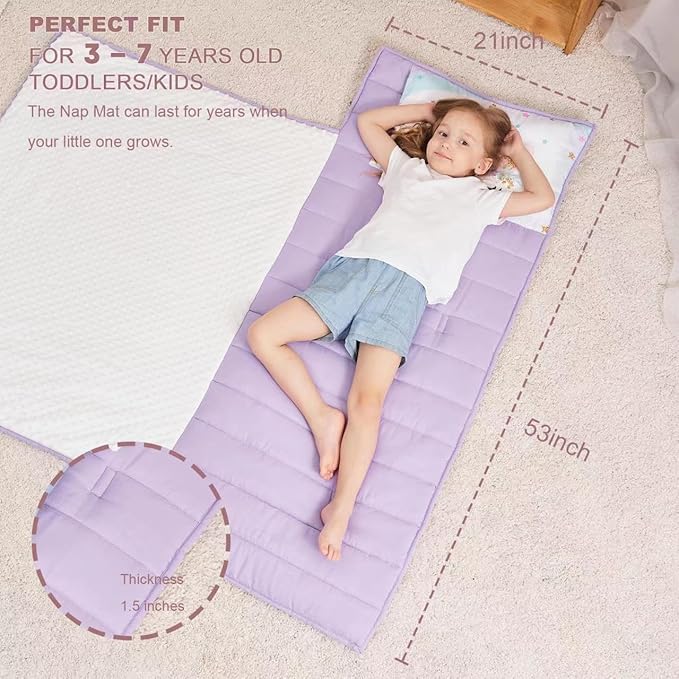 Extra Large Toddler Nap mat by Cokouchyi, Toddler Sleeping Bag with Removable Pillow, Measures 53 x 21 x 1.5 Inches, Sleeping Mat, Ideal for Daycare and Preschool Kindergarten
