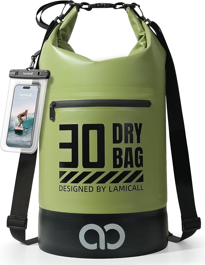 Lamicall Dry Bag Waterproof Backpack - [Zippered Pocket] 5L/10L/20L/30L/40L Roll Top Waterproof Bag with Water Proof Phone Pouch, Floatable Drybag for Swimming, Boating, Kayaking, Camping, Beach