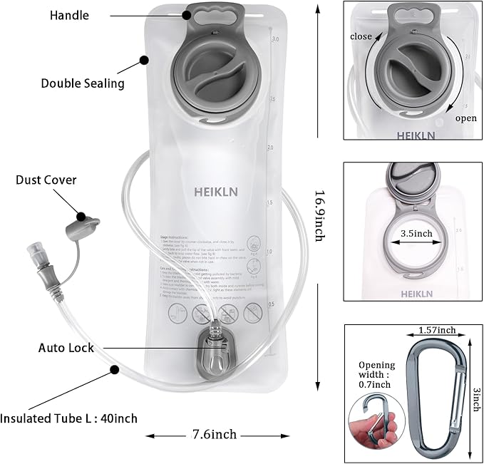 Hydration Bladder 1.5L-2L-3L,Leak Proof Water Reservoir, BPA Free Military Water Storage Bladder Bag Hydration Pack Replacement Easy Clean for Bicycling Hiking Camping Hunting Running