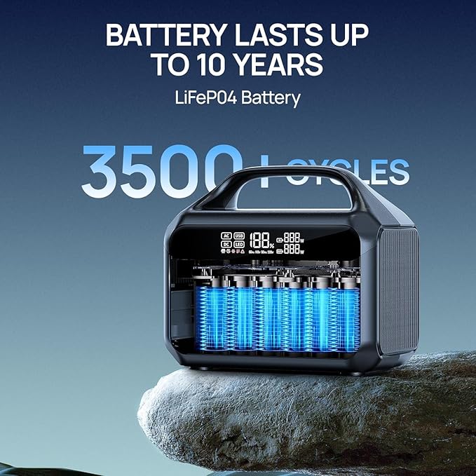 Portable Power Station 300W (600W Surge), 204Wh Solar Generator LiFePO4 Electric with AC&DC Outlets Fast Charging for Outdoors Camping Essentials Backup Bank Emergency, RV, Off-Grid Living