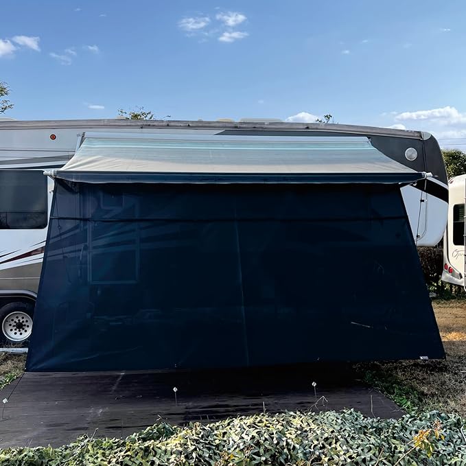 RV Awning Sun Shade Screen 8'x12'3''(Fit for 13' Awning),Black Mesh Shade Screen with Zipper,Universal Trailer Camper Awning Screen with Complete Kits,Improves Shadow and Privacy.