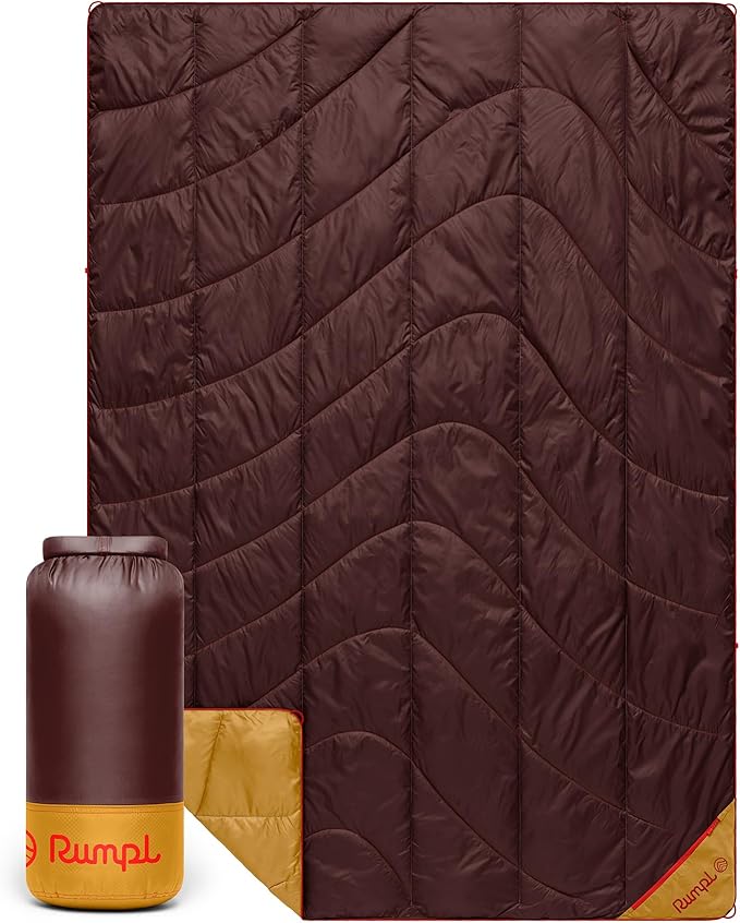 Rumpl Backcountry Puffy Blanket - Packing Comfort Into Uncomfortable Places, 100% Recycled Polyester Insulation, Lightweight, Packable, Water Resistant, 52" x 75", Redwood