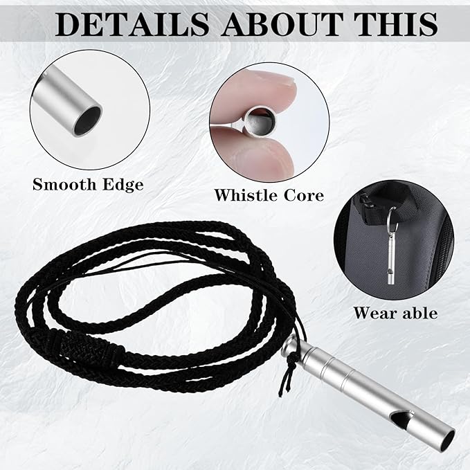 120dB Loud Whistle with Lanyard, Titanium Emergency Safety Tin Whistles Survival Whistle for Outdoor Camping Hiking, Lifeguard, Dog Training Whistles, 3 Pack 1.97 × 0.28 Inches