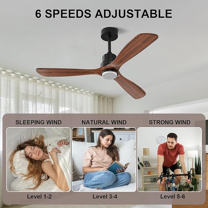 Obabala 42IN Ceiling Fans with Lights and Remote 3 Wood Blades Outdoor Ceiling Fans Noiseless DC Motor Modern Ceiling Fan for Patios Indoor Outdoor (Walnut, 42IN)