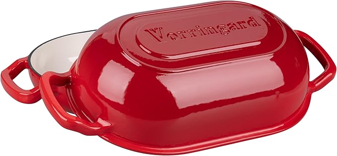 Enameled Cast Iron Sourdough Bread Oven, Dutch Oven, Loaf Cast Iron Bread Pan for Homemade Bread Baking, Meatloaf Pan with Lid, 5QT, Red