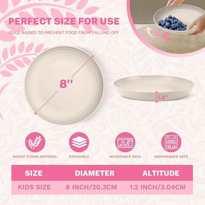 Homienly Dessert Plates - 8 Inch Wheat Straw Plates Set, Dinner Plates Set of 8, Appetizer Plates, Lightweight Unbreakable Plates, Microwave Safe Plates, Deep Plates for Dinner - Beige