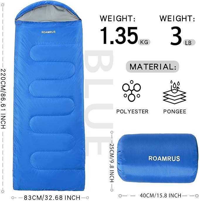 3 Seasons Sleeping Bags for Adults, Portable, Waterproof, Lightweight,with Storage Sack for Outdoor & Indoor, Hiking, Camping, Warm & Cold Weather Sleeping Bag for kids 10-12, Girls, Boys Mens