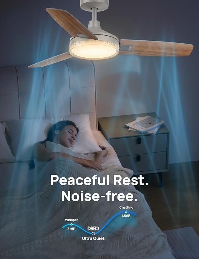 Dreo Smart Ceiling Fans with Lights, 42 Inch Grey Ceiling Fan, 12 Speeds & 3 Fan Modes, Stepless Color Tones, Dimmable LED Light, 1-12H Timer, Quiet DC Motor, Remote/APP/Alexa/Wall Switch Control