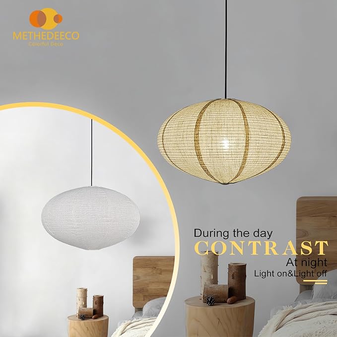 2PCS 20inch Oval Linen Pendant Lamp Shades ??Handmade Fabric Light Covers for Garden, Patio, Boho Living Room, Artistic Bedrooms, Minimalist Decor for Creatives & Aesthetic Homes