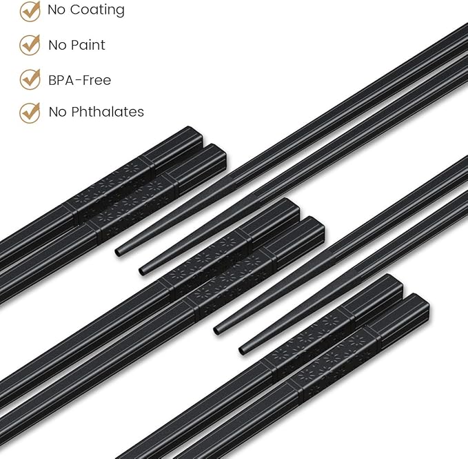 GLAMFIELDS 10 Pairs Fiberglass Chopsticks, Reusable Japanese Chinese Chop Sticks Dishwasher Safe, Non-Slip, 9 1/2 inches