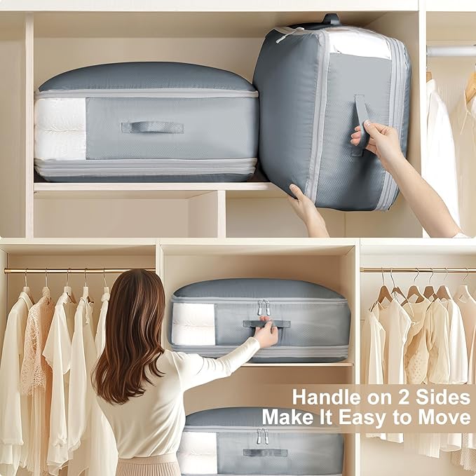 DIMJ Comforter Storage Bag - 110L Ultra Space Saving Self Compression Organize 4 Pack for Duvet, Pillow, Bedding, Blanket Storage Organizer Nylon Compression Bags