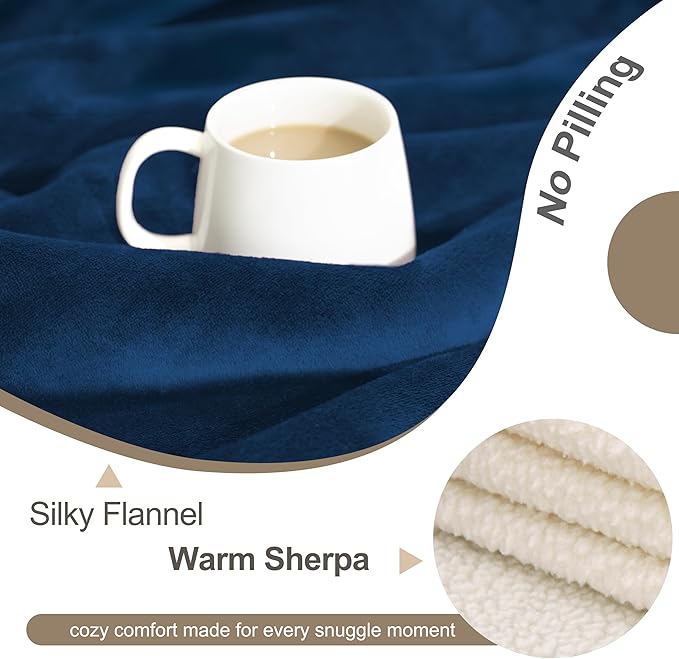 gogobunny Waterproof Pet Blanket for Small Dogs and Cats, Reversible Sherpa Fleece Soft Plush Throw for Couch Protection, Washable Furniture Protector (Navy Blue, 30x30 inches)