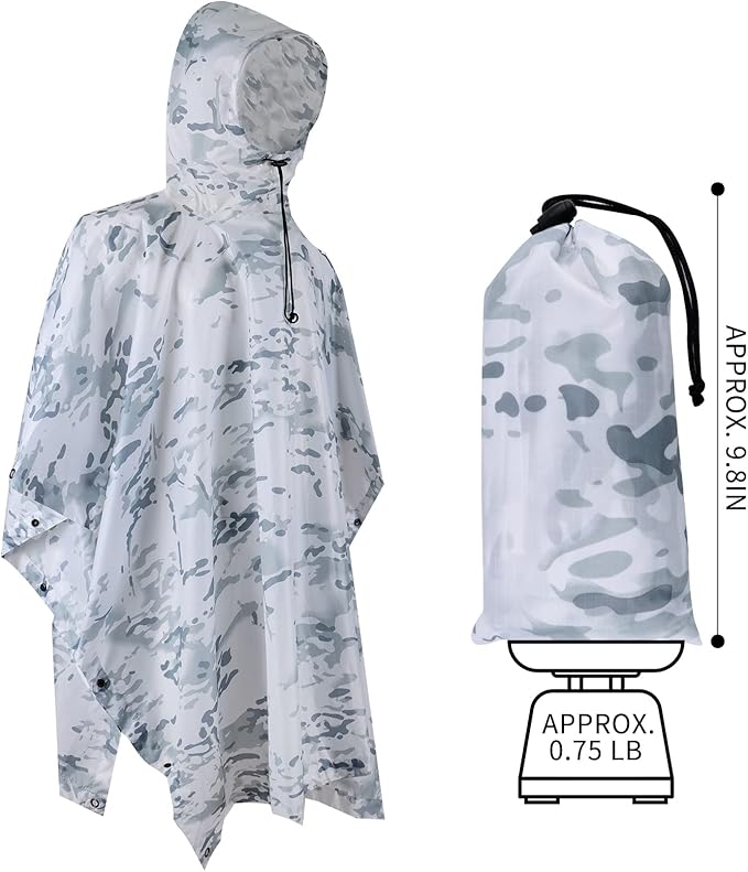 GRVCN Military Rain Poncho, Camouflage Raincoat Outdoor Waterproof Lightweight